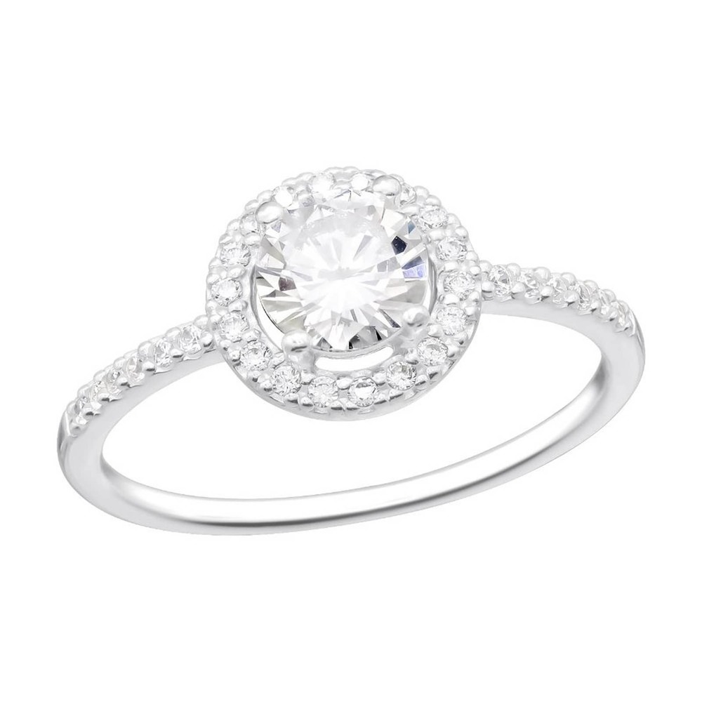 Sterling Silver Round Diamond Ring with Halo​